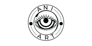 Eye with Ani art logo, a black and white logo representing a plastic artist.