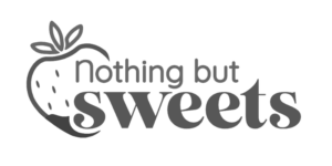 Logo for a strawberry and sweets business, featuring the text 