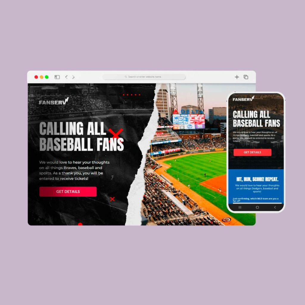 Baseball landing page: A dynamic website showcasing the excitement of baseball with game highlights, player profiles, and ticket information.