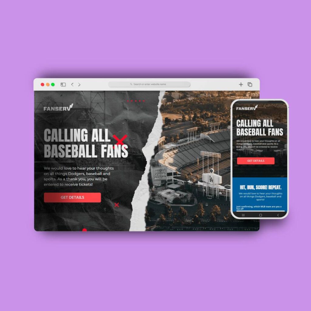 Baseball landing page: A dynamic website showcasing the excitement of baseball with game highlights, player profiles, and ticket information.