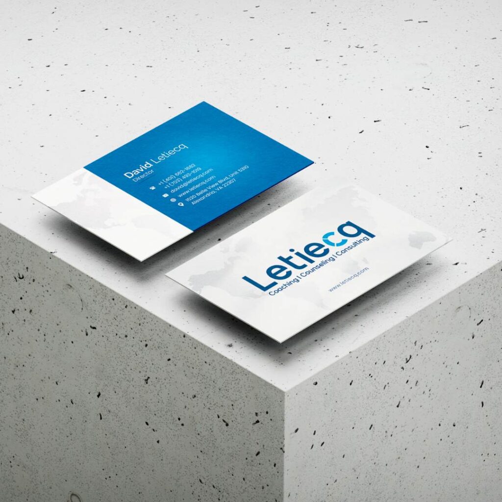 A sleek business card with a modern design, featuring company logo, contact information, and professional color scheme.