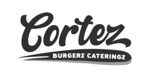 Logo of Cortez Burgerz catering business, featuring a stylized burger with the company name in bold letters.