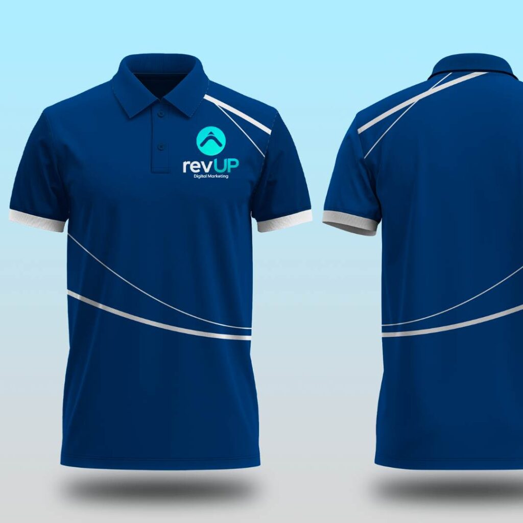 Stylish mockup showcasing the new UP polo shirt design.